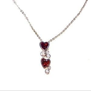 Garnet Heart and CZ Sterling Silver Necklace NWOT Valentines Day Gift